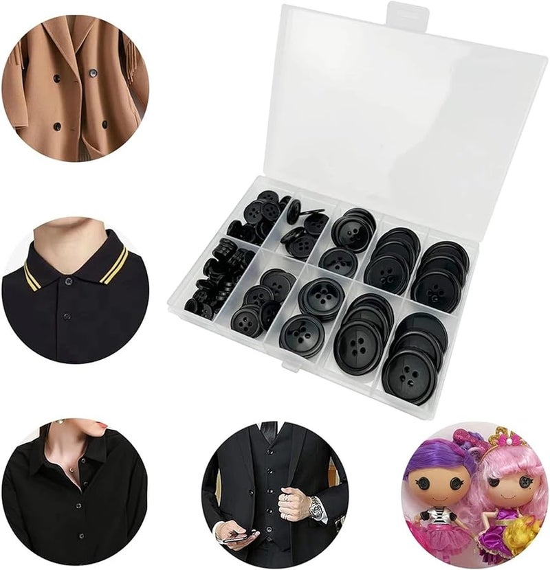 أزرار خياطة من الراتنج الأسود 400 قطعة مختلطة 5 أحجام لتزيين الملابس - Image 4